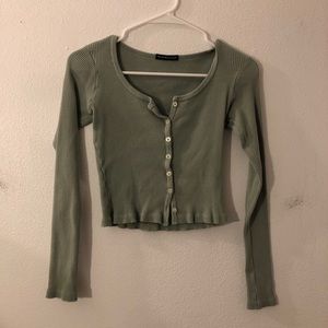 Brandy Sage Green Long Sleeve Buttonup Top
